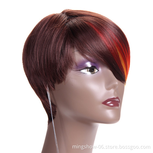 Popular Women Synthetic Hair Wig Bob Haircut Pixie Style with Bangs Colorful Short wigs hair extension